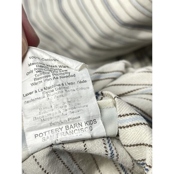 Pottery Barn Kids Blue Brown Cream Ticking Stripe Woven Cotton Twin Duvet Cover - Picture 3 of 4